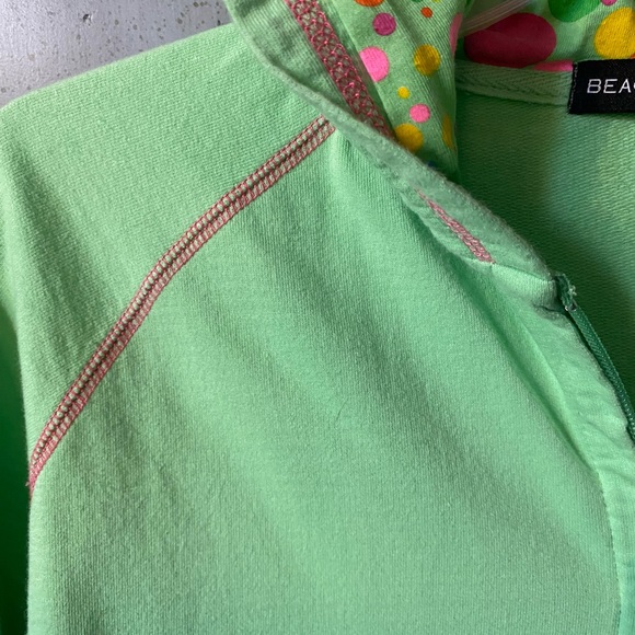 Lime green summer hoodie with various colored polkadot hood - Picture 4 of 6